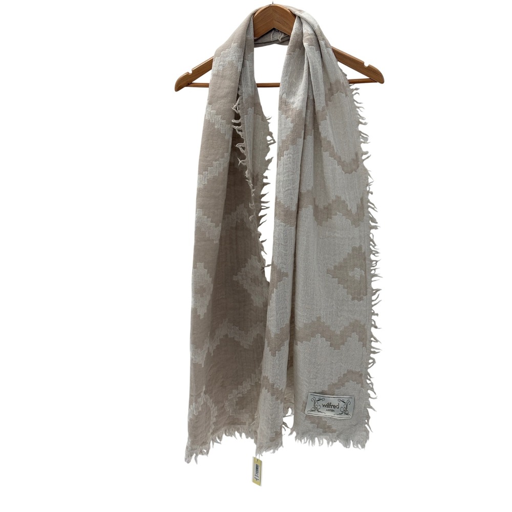 Artzia Wilfred Blanket Scarf Wool Scandi Wool Fringed Rectangle Beige Luxury New